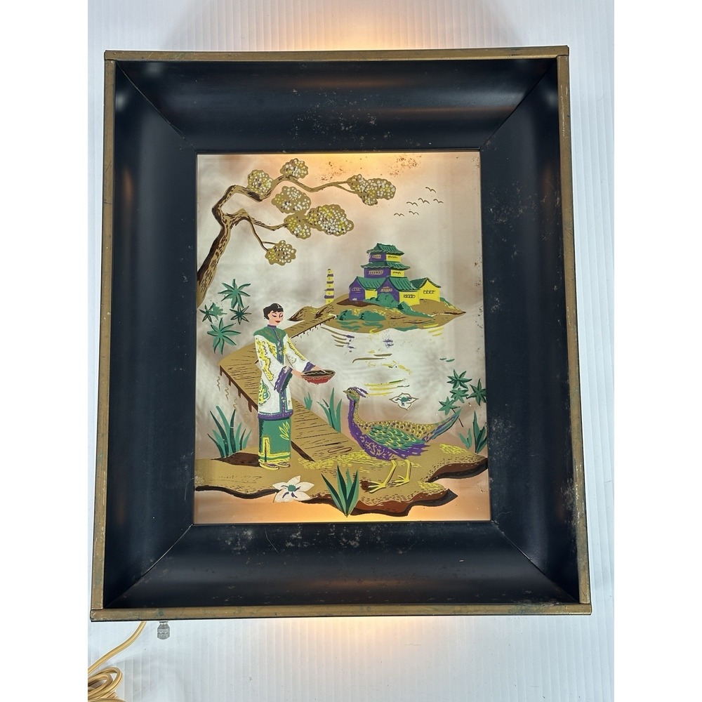 Vintage Formed Products Co MCM Backlit Reverse Glass Chinoiserie Light Box Works